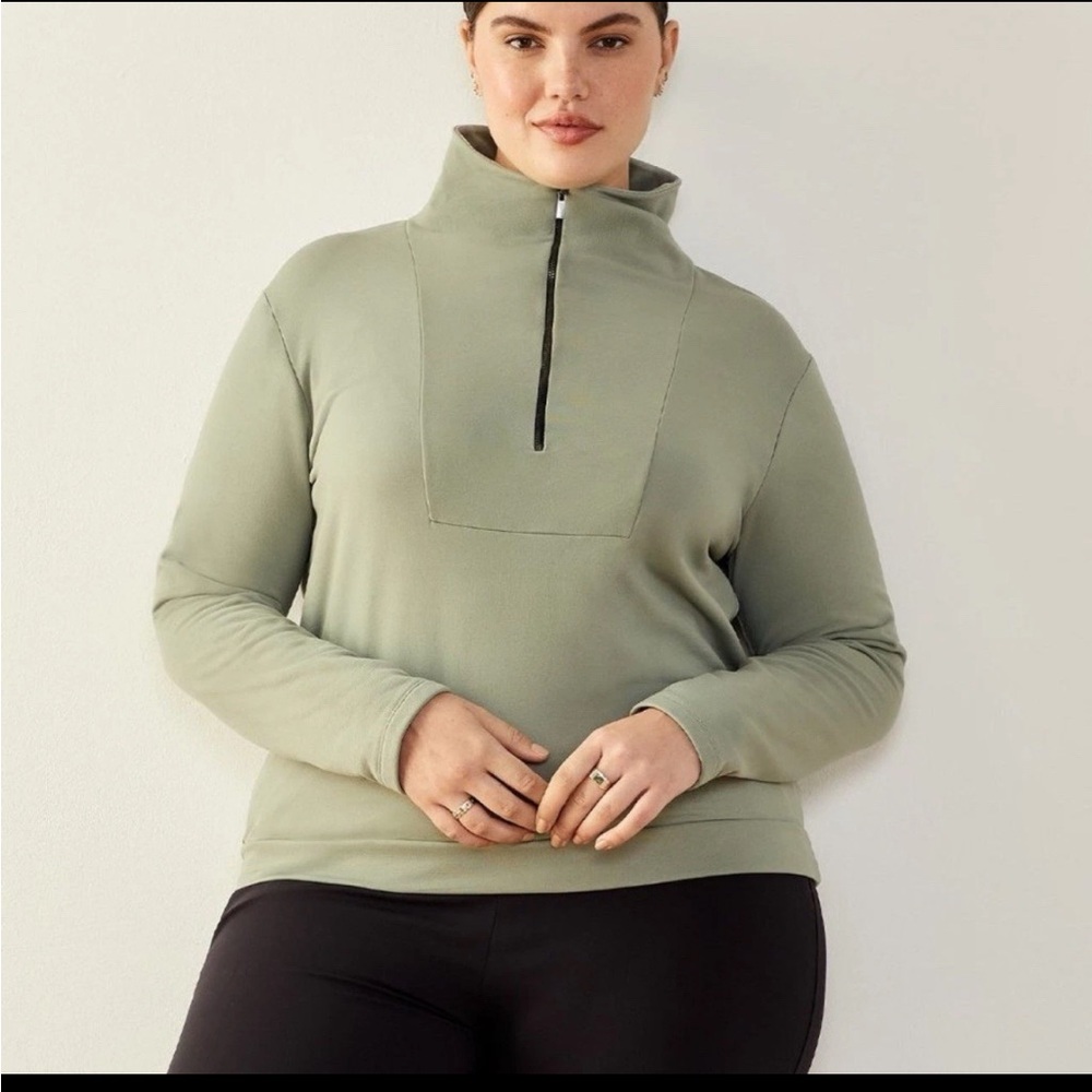 ADAY | Warm All Year Half Zip High-Collar Pullover Sweatshirt Large Moss Green